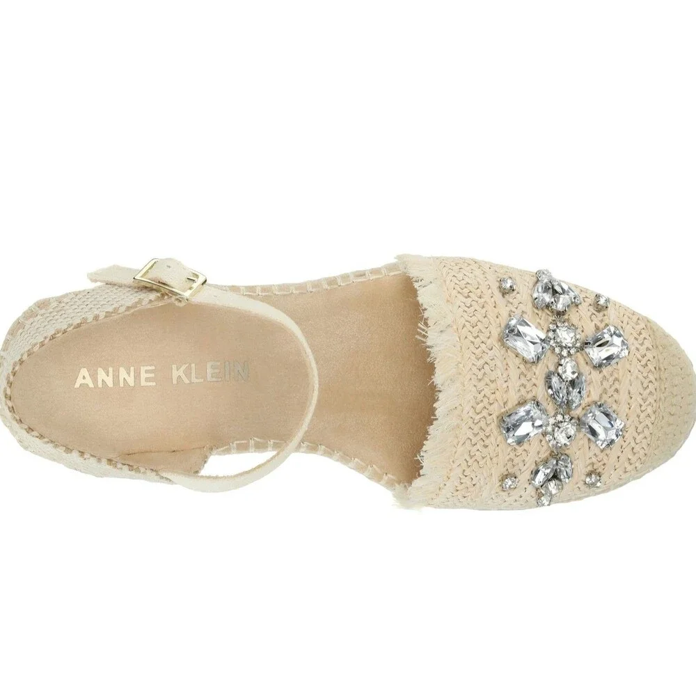 Anne Klein Women's Sandals Crystal Espadrille Wedge Size 10 closed toe New - Picture 6 of 7